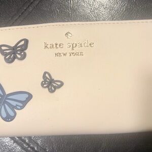 Kate Spade Cream Clutch Wallet with Blue Butterflies